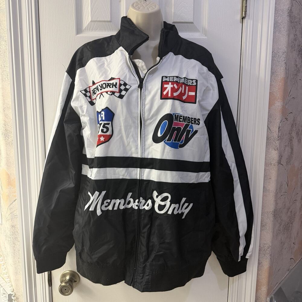 Members Only Sport Multicolor Racing Jacket Black White Mens Size M